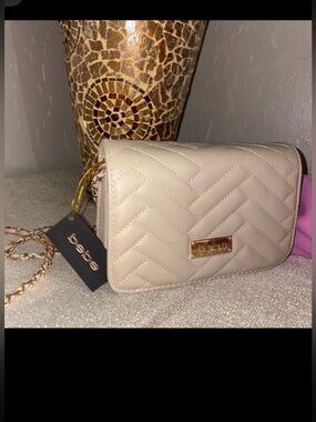 Bebe Taupe Quilted Crossbody Bag